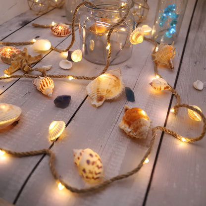 MIYA LIFE Seashell Garland Ocean Light for Beach Decor 7.2FT 39LED Battery Operated Coastal Garland Magic Conch Shell Beach Decorations for Home Coconut Girl Room Decor
