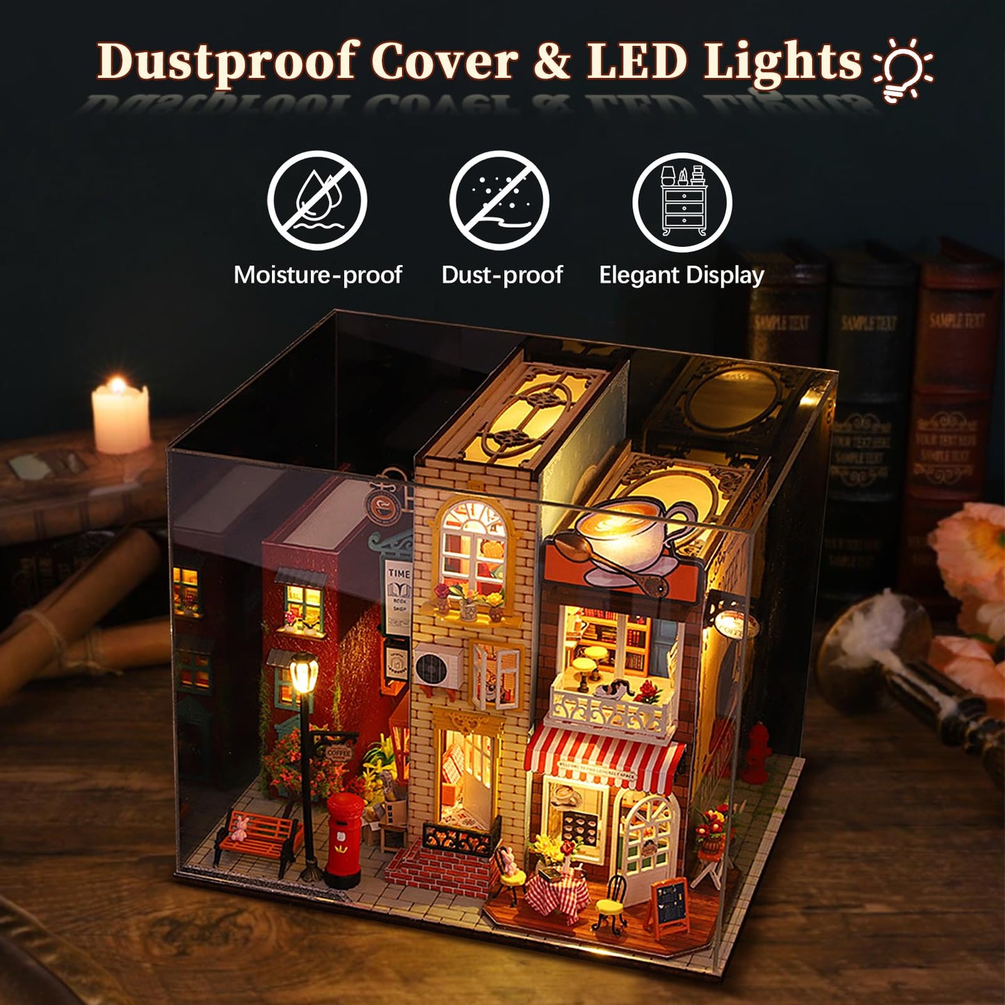 DIY Miniature Dollhouse Kit, Book Nook Kit Tiny House Model with LED Music Box, 3D Wooden Puzzle for Adults, Self-Assembly Bookend Building Set Miniature Model Hobbies, Romantic Birthday Gift for Her