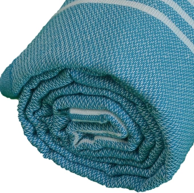 Bersuse Towels Anatolia XL Beach Blanket Throw Blanket Turkish Towel 100% Cotton Extra-Large Quick-Dry Lightweight Premium Peshtemal Towel - 61x82 Inches, Sea Blue (Set of 3)