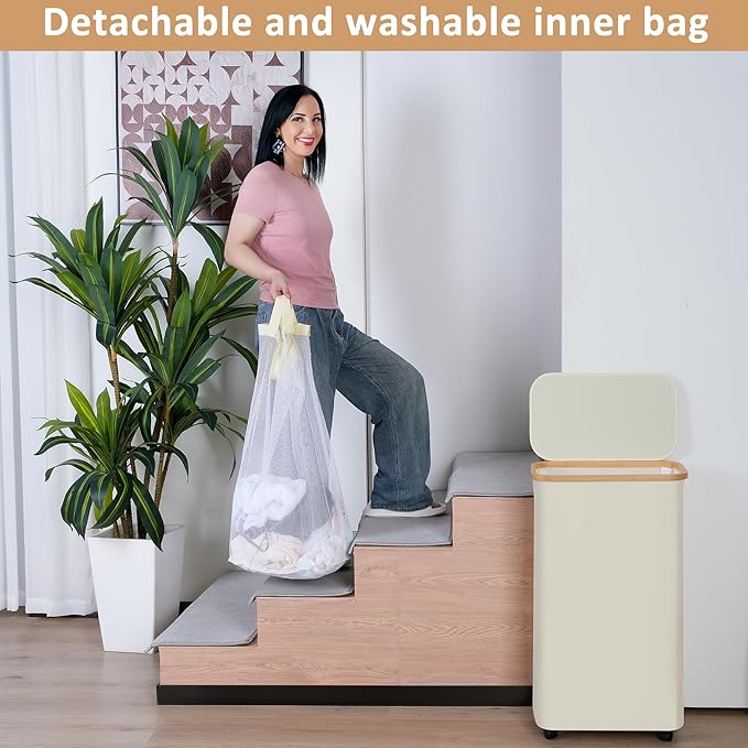75L Laundry Basket with Wheels, Clothes Hamper