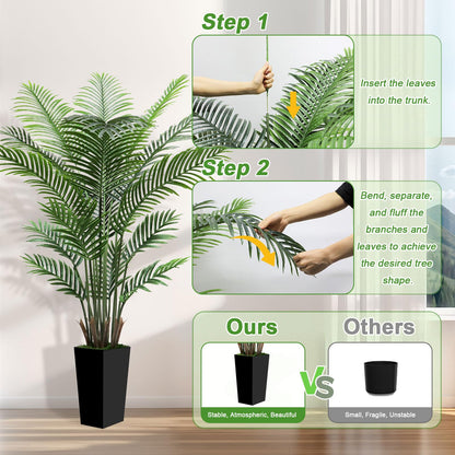 6FT Tall Fake Tree Artificial Palm Plant with Black Planter – Faux Indoor Plants Tree Decor for Home Office Living Room Corner