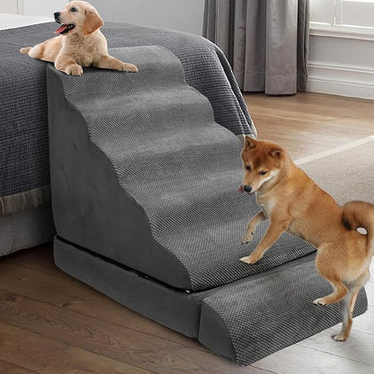 Dog Stairs for High Beds 30-36 inches Tall, 6-Step Pet Stairs/Steps for High Bed 32-36 inches for Small Large Dogs, Foam Dog Steps for Beds for Old Dogs/Cats, Dark Grey