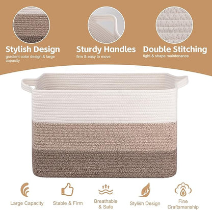 OIAHOMY Extra Large Blanket Basket, 110L Cotton Rope Woven Laundry Basket