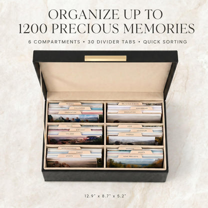 ZICOTO Decorative Photo Storage Box - Sturdy PU Leather Photo Organizer with Dividers is Perfect to Store Up to 1200 Pictures and 4x6 Photos - Portable Scrapbook Storage Containers with Lid