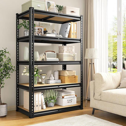 Set of 2 Storage Shelves 5 Tier Garage Shelving Heavy Duty Metal Shelving 2020LBS Adjustable Metal Shelf 59.8" H Pantry Shelf for Garage Pantry Closet Kitchen Basement 28"W x 12"D x 59.8"H,2 Pack