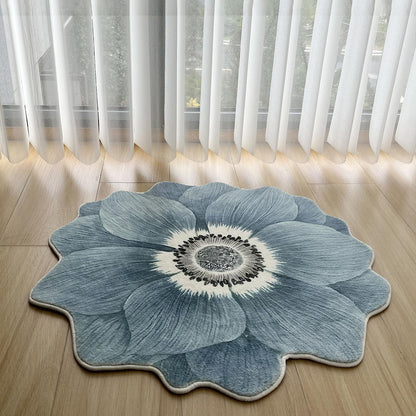 Flower Rug 32” Round Area Rugs Cute Plush Flower Shaped Rug Circle Non Slip Water Absorption Doormat for Bedroom Bedside Living Room Bathroom Kitchen Floor Mat, Blue Lotus (Blue Lotus, LHD32)