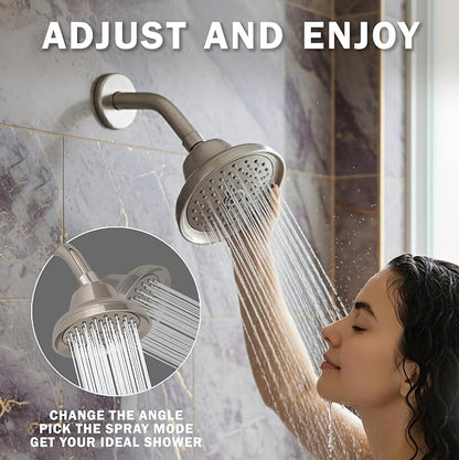 Aqua Elegante Massage Shower Head With Mist - High Pressure Boosting, Adjustable Massaging Rainfall Showerhead For Low Flow Showers With Water Saving Nozzles - 1.8 GPM - Brushed Nickel
