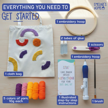 EMELINE'S HOME DIY Stitching Tote Bag Reusable - Punch Needle Kit - Punch Needle Kits Adults Beginner - Includes Printed Tote Bag, Tools, Yarn, Instructions and Video Tutorial