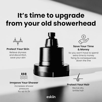 Eskiin Filtered Shower Head - Best Shower Head With Filters For Healthy Hair & Skin - High Pressure Water Softener For Hard Water - Reduce Dandruff, Protect Colored Hair, And Soothe Dry Skin (Black)