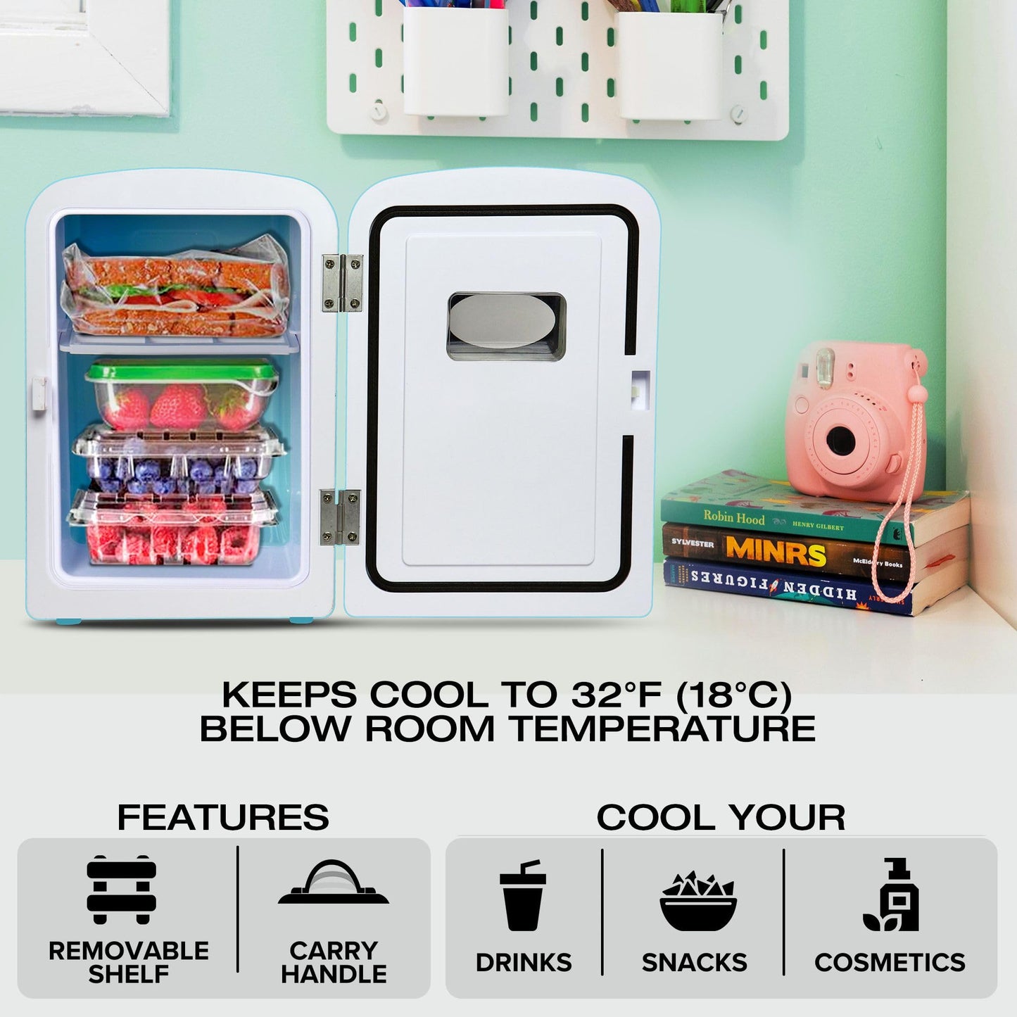 Koolatron Mini Fridge - Refrigerator for Bedroom Office, Portable Table Top Beverage Cooler, 12V 110V Refrigerador For Drinks, Soda, Wine, Breast Milk, Use In Car, Dorm, Outdoor, Patio, 8 Can
