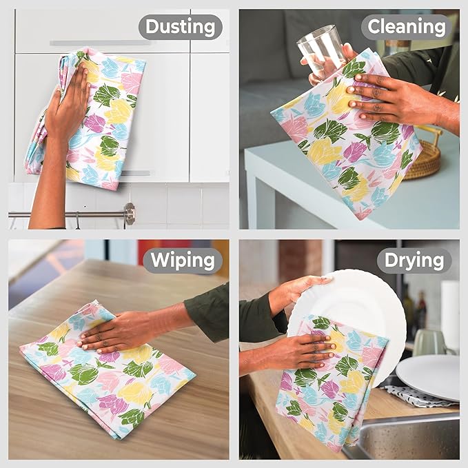 Urban Villa Collection Kitchen Towels Tulip Flowers Multi Color Premium Quality