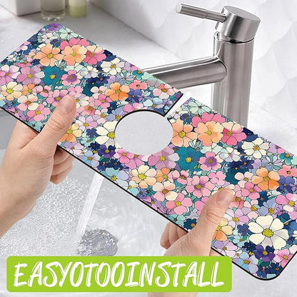 Sink Faucet Absorbing Mat Cute Flowers Sink Splash Guard Drying Mat