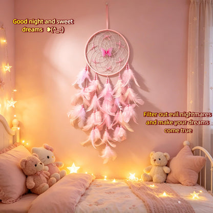 Zenwizvoy Pink Dream Catcher, Handmade Boho Wall Decor with Feathers and Butterfly, Dream Catcher for Bedroom, Nursery, Wall Hanging Ornament, Gift for Girls, Women