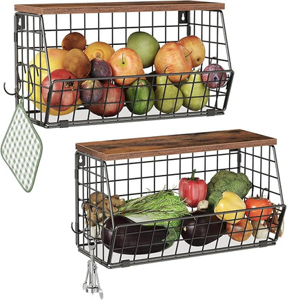 2-Tier Fruit Basket for Kitchen, Stackable wire basket