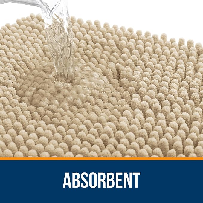 OLANLY Large Bathroom Rugs 50x30, Extra Soft Absorbent Chenille Bath Rugs, Rubber Backing Quick Dry, Machine Washable Bath Mats for Bathroom Floor, Tub and Shower, Home Decor Accessories, Beige
