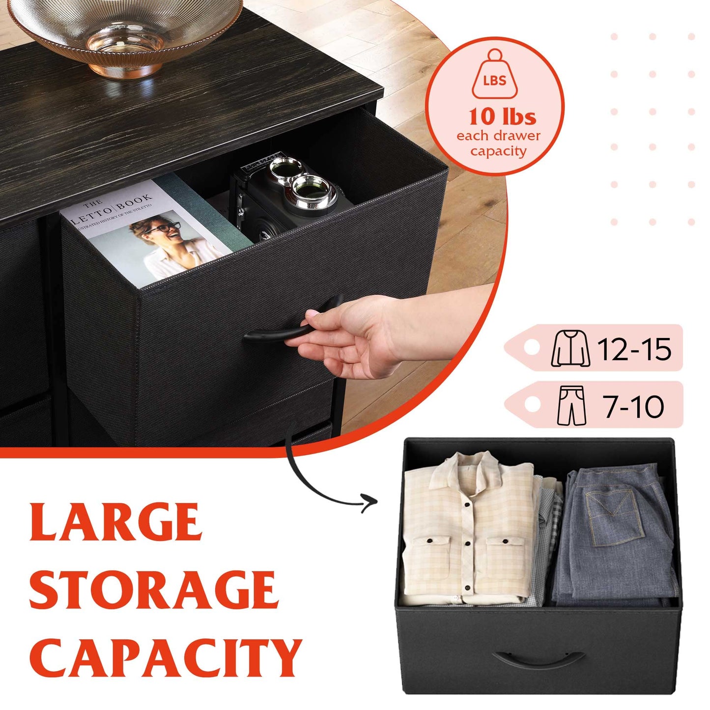 WLIVE Tall Dressers for Bedroom with 10 Drawers, Chest of Drawers, Dresser for Closet, Living Room, Hallway, Entryway, Black