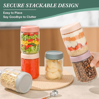 Xileanalee Overnight Oats Containers with Lids 6 Pack-16 Oz Mason Jar with Lids-Overnight Oats Jars Glass Food Storage Containers for Chia Seed Pudding Salad Cereal Coffee Spices