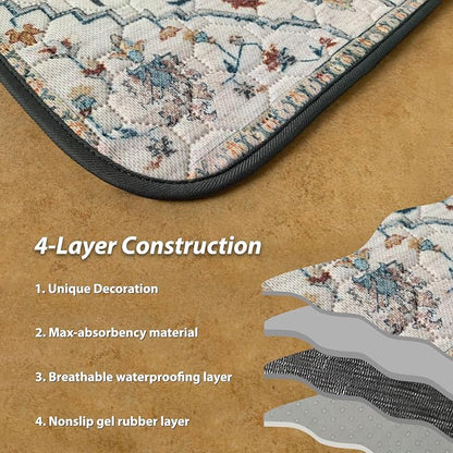 nunubaby Washable Pee Pads for Dogs, Stylish, Non-Slip and Leak-Proof Pee Pads. Reusable Potty Pads for Dogs for Crates and Floors.(Beige/Floral, 18" x24" )