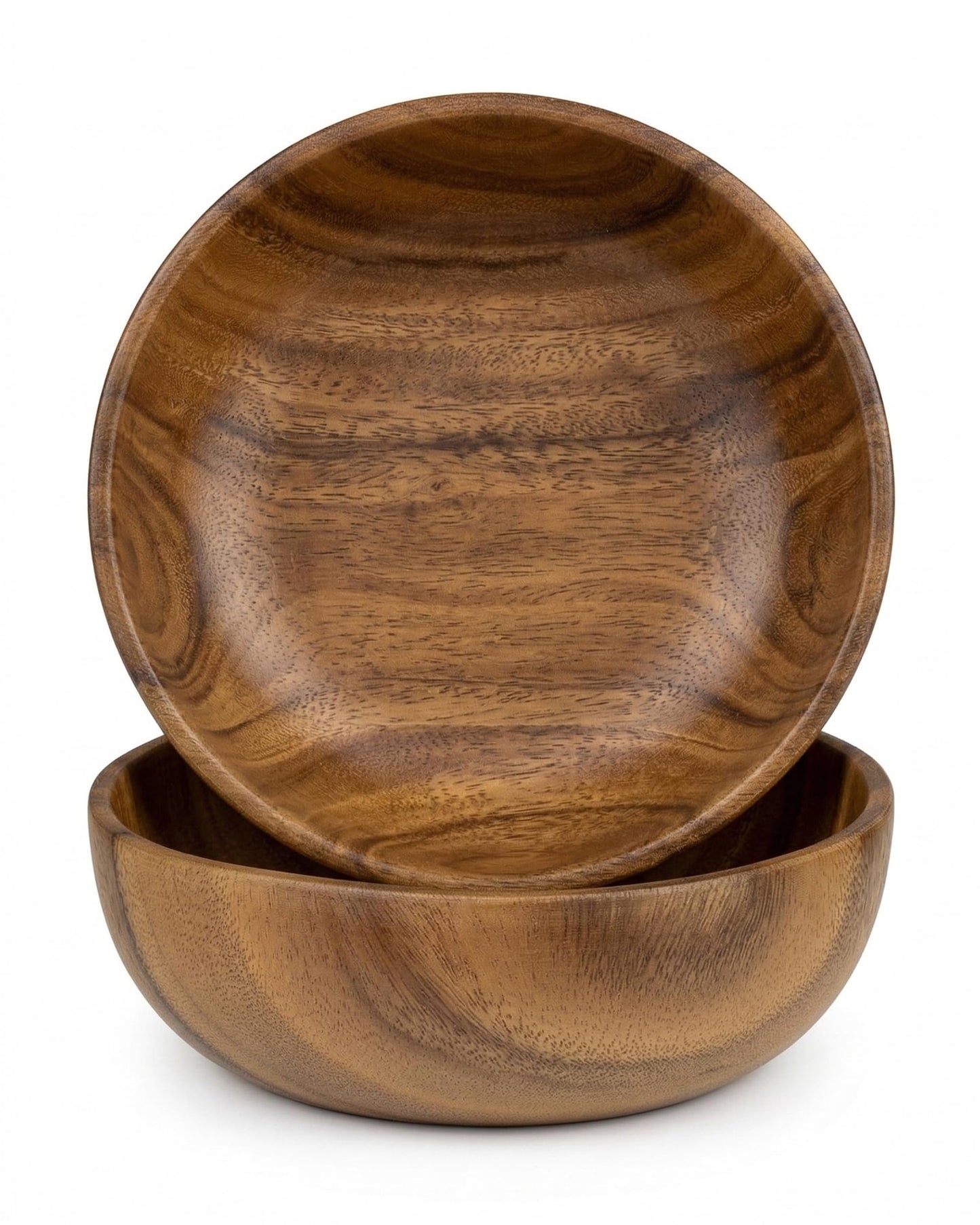 GleeNflux Wood Bowl Set of 2, 8.6" Acacia Wooden Salad Bowls, Natural Solid Wood Serving Bowls for Salad, Pasta, Fruit, Snacks, Kitchen & Dining, Housewarming Gift