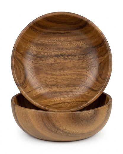 GleeNflux Wood Bowl Set of 2, 8.6" Acacia Wooden Salad Bowls, Natural Solid Wood Serving Bowls for Salad, Pasta, Fruit, Snacks, Kitchen & Dining, Housewarming Gift