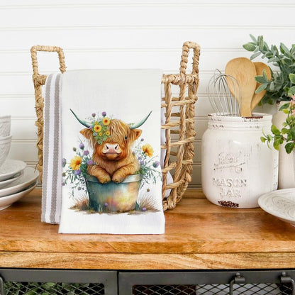 AnyDesign Highland Cow Kitchen Dish Towel 18 x 28 Inch Rustic Farmhouse Dishcloth Seasonal Cute Cow Decorative Hand Tea Towel for Kitchen Home Cooking Baking Cleaning, 2 Pcs