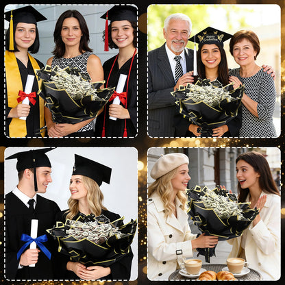 AUGSUN Graduation Money Bouquet Kit, Flower Bouquet DIY Gift Supplies with 20 Sheets Wrap Paper 100 Sticks Ribbon Cards 3D Butterflies for Class of 2026 Grad Party Favor Graduate Gifts