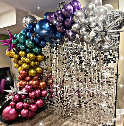 Woaipati 161pcs Shiny Chrome Balloon Garland Arch Kit Retro Disco Dance Party Decorations with 4D Disco Ball Balloons and Explosion Star Foil Balloons for 80s 90s Theme Neon Birthday Galaxy Supplies