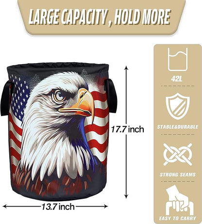 American Flag Eagle Laundry Basket Foldable Oxford Cloth Funny Tote Bag Laundry