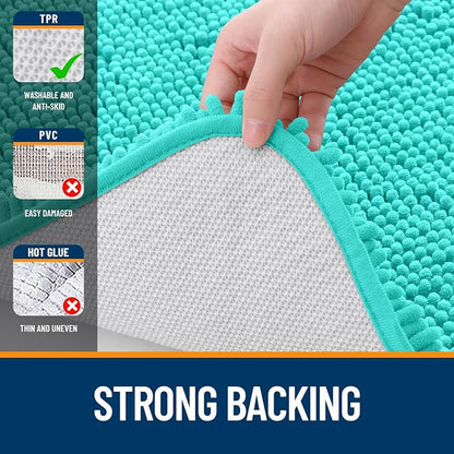 OLANLY Toilet Rugs U-Shaped 24x24, Extra Soft Absorbent Chenille Contour Bathroom Rugs for Toilet, Dry Quickly, Machine Washable, Non-Slip Bath Mat, Teal