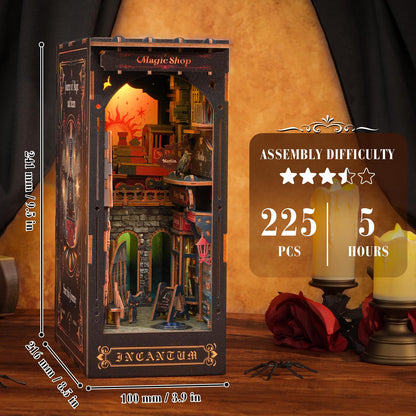 Rnfinewow Book Nook Kit Magic Steam Journey, 3D Wooden Puzzle with LED Lights, DIY Miniature Model Kit Room Home Decor, Holiday Birthday Christmas Day Gifts for Men Women Teens