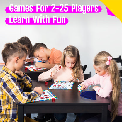 SpriteGru Multiplication & Division Bingo Game, 480 Math Problems, 2 Educational Math Board Game for Kindergarten and Preschool Kids 4-8, Perfect for Classroom & At Home (Up to 25 Players)