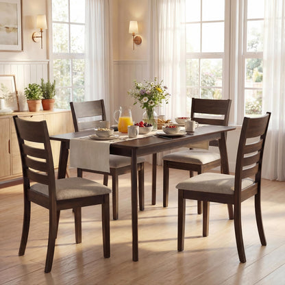 COSTWAY Wooden Dining Chairs Set of 2, Solid Rubberwood Frame Kitchen Side Chairs w/Upholstered Padded Seat & High Slat Back, Mid-Century Modern Dining Chair for Dining Room Kitchen (Light Brown)