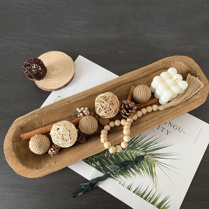 BEDAZE Wooden Dough Bowls Decorative，Rustic Bread Long Bowls Decor Wood Tray, Hand Carved For Table Centerpiece Decor, Home Decor (20 * 6 * 2 inch Brown)