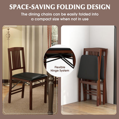 COSTWAY Folding Dining Chairs Set of 2, Wooden Kitchen Side Chairs w/Padded Seat, Solid Wood Frame, 400 LBS Load Bearing, No Assembly Needed, Vintage Foldable Chairs for Dining Room, Living Room