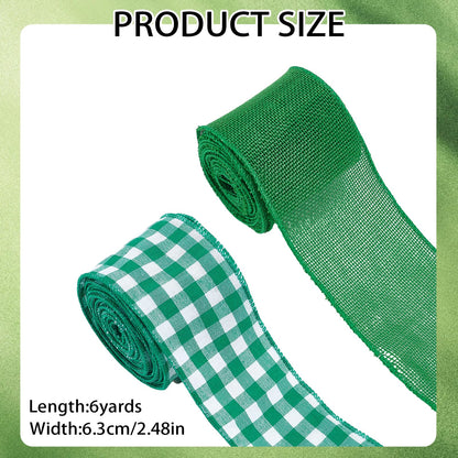 letsinstyle 2 Rolls 12 Yards Buffalo Plaid Wired Edge Ribbons, 2.5" Buffalo Check Wired Edge Ribbon, Green and White Checkered Burlap Ribbons for Wedding Party DIY Decoration Wreaths Bow
