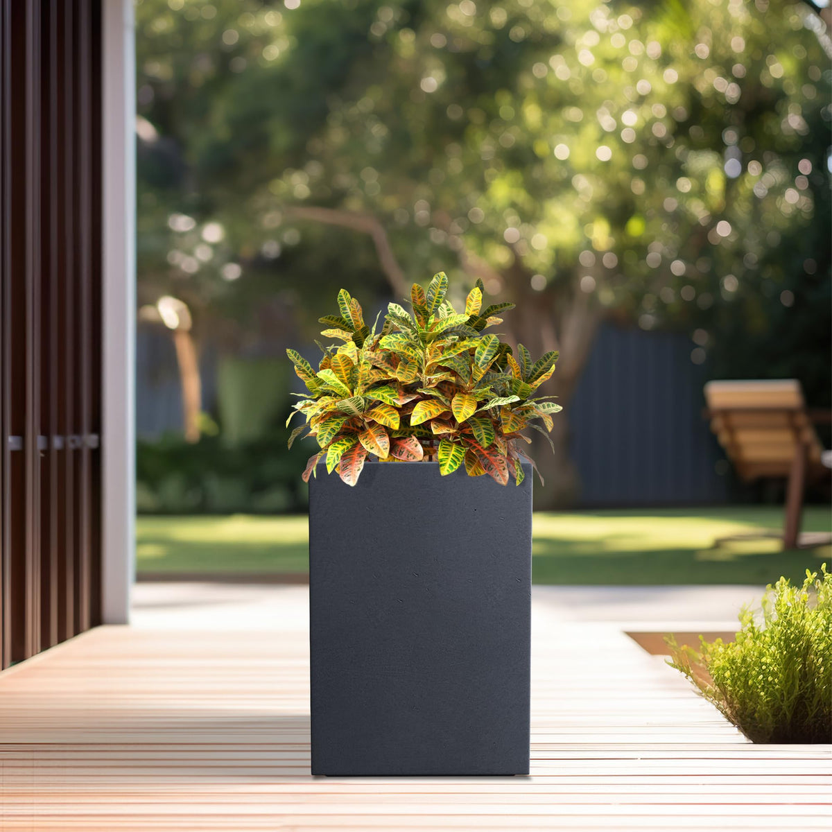 Kante 12.6" H Tall Rectangular Concrete Planters, Outdoor Indoor Lightweight Plant Pots with Drainage Hole and Rubber Plug, Modern Style for Home Garden Patio, Charcoal