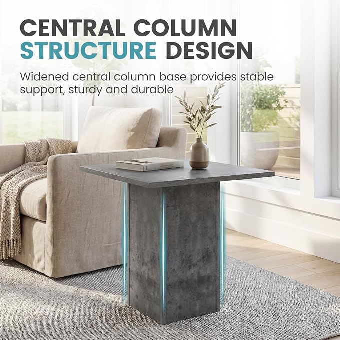 HNY Small Square Side Table Grey Wood Bedside Table 20" Modern End Table Concrete Texture Finish for Living Room, Reception Room, Home Office,Industrial Minimalist