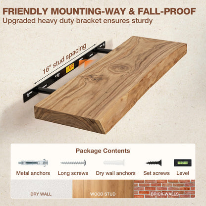 Axeman 24 inch Live Edge Floating Shelves for Wall, 8 Inch Deep Solid Locust Wood Wall Shelves - Rustic Wooden Shelves with Invisible Brackets for Living Room Bedroom Kitchen, Set of 2