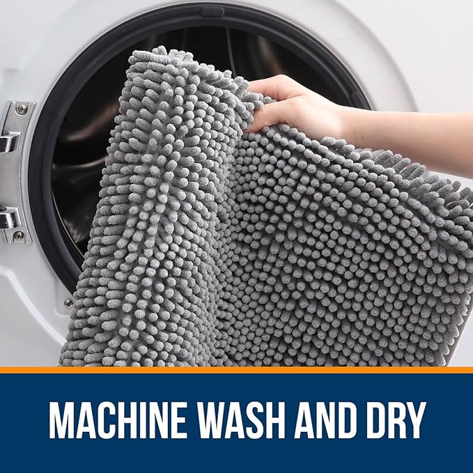 OLANLY Bathroom Rugs 34x21, Extra Soft Absorbent Chenille Bath Rugs, Rubber Backing Quick Dry, Machine Washable Bath Mats for Bathroom Floor, Tub and Shower, Home Decor Accessories, Grey
