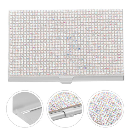 SHINEOFI Rhinestone Business Card Holder Portable Metal Cards Organizer Box Compact Office Card Storage Case 3.62X2.28X0.31In for Professionals