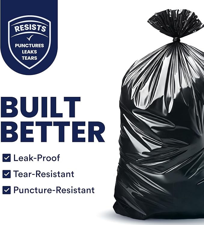 Plasticplace 55-60 Gallon Trash Bags │ 1.0 Mil │ Black Heavy Duty Garbage Can