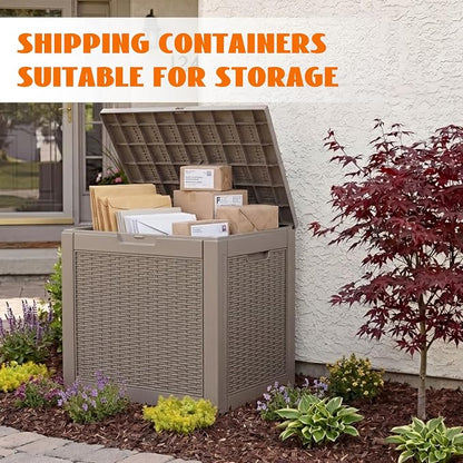 36 Gallon Package Delivery Boxes for Outside, Resin Outdoor Storage Box with Rattan Pattern, Storage Cabinet for Parcel Shipping & Storage