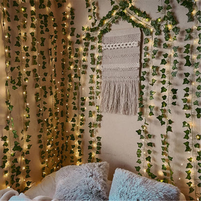 168 FT Artificial Ivy Garlands with 400 LED /132FT String Light Fake Vines for Bedroom Decor Ivy Leaves Greenery Faux Hanging Plants Green Flowers Decor for Home Kitchen Garden Office Wedding Wall
