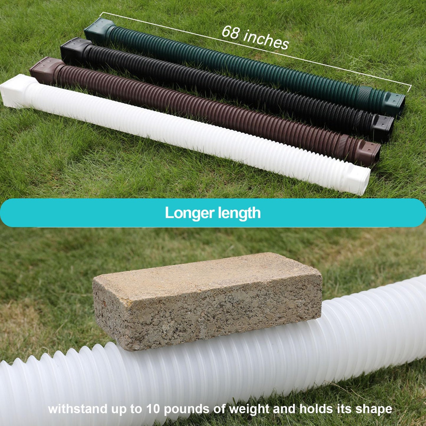 plusgutter White 1-Pack Rain Gutter Downspout Extensions Flexible, Drain Downspout Extender,Down Spout Drain Extender, Gutter Connector Rainwater Drainage,Extendable from 21 to 68 Inches