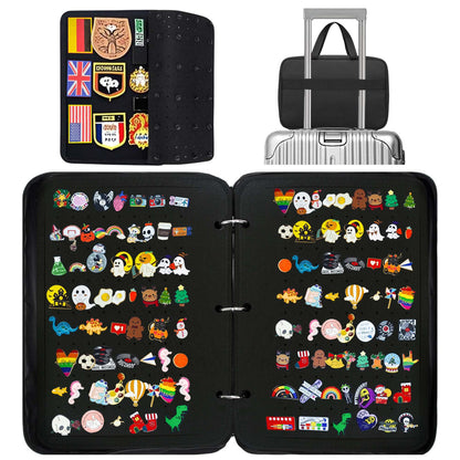 Mi Ya Mi Lai Extra Large Pin Display Book for Collectors,Portable 3 Ring Binder,Double Sided Felt Pages,Holds 300+ Pins & 50 Patches, Detachable Organizer (Black)
