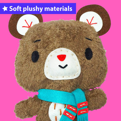 KRAFUN My First Sewing Kit for Kids Ages 6-10 Beginners | Learn to Sew Bear Stuffed Animal | Premium Thick Felt | Craft Gift for Girls & Boys