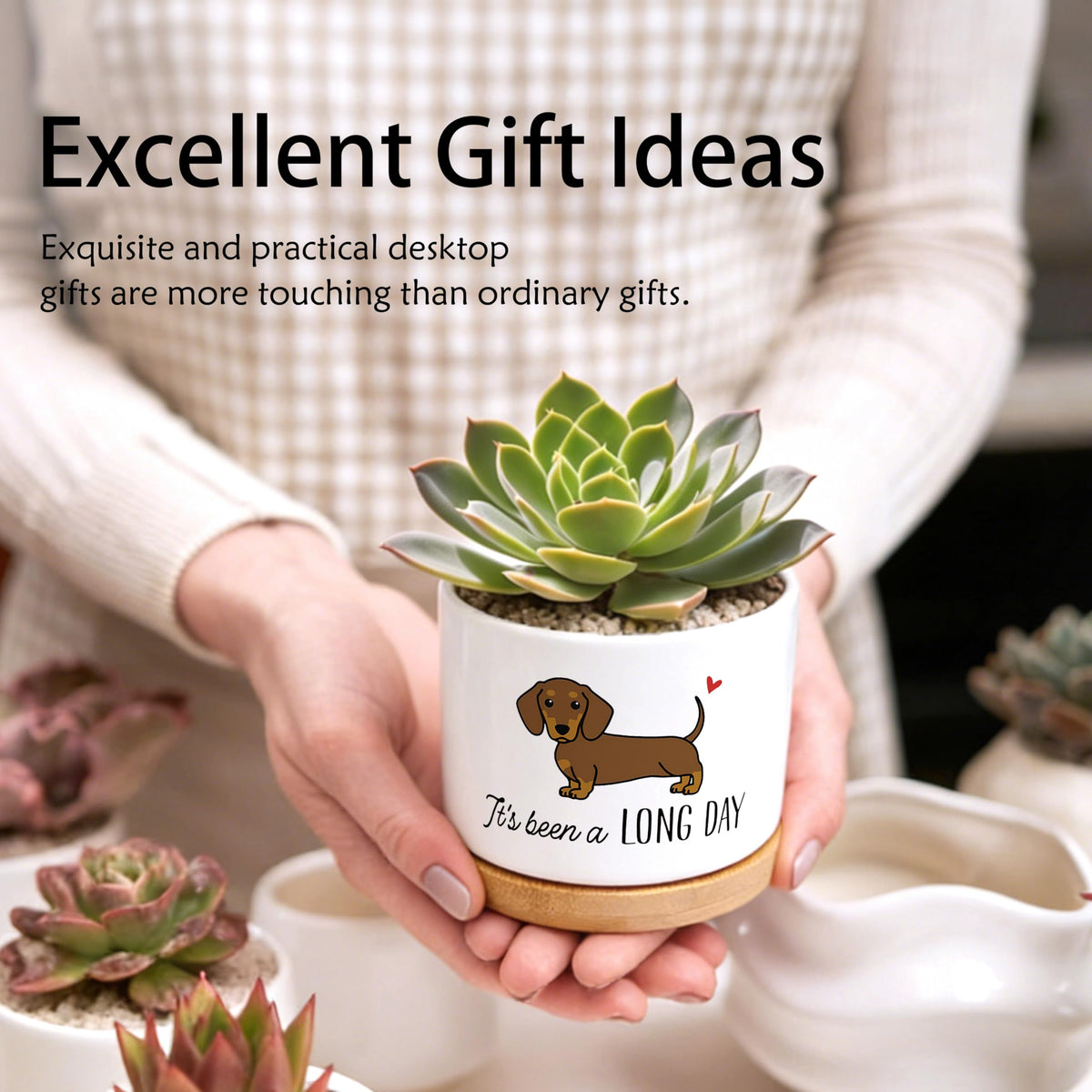 EVIHCG Funny Dachshund Dog Planter Pots, Dachshund Gifts for Women Men, Weiner Doxie Dog Lover Gifts Ceramic Succulent Plant Flower Planters for Home Office Desk Table Shelf(No Plants)