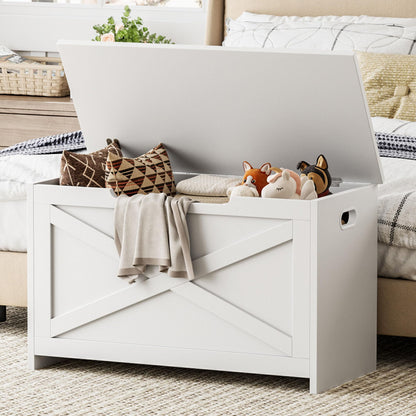 IDEALHOUSE 30" Storage Chest, Toy Chest for Kids, Wooden Large Toy Box, Storage Bench with Safety Hinge, Farmhouse Storage Trunk for Entryway, Living Room, Bedroom, Playroom, Matte White
