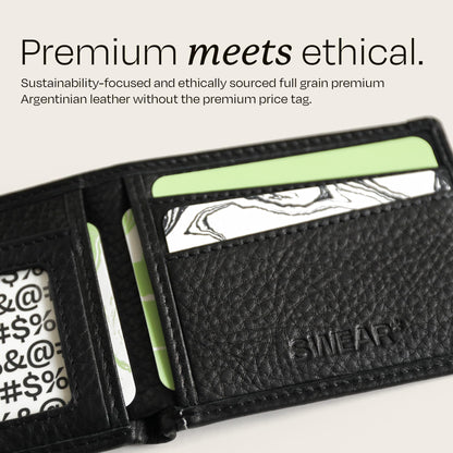 Swear Brands Full-Grain Leather Wallet | Slim RFID Blocking Bifold Design with Cash Pocket & Card Pull Strap | Holds 1-12 Cards | Stylish & Durable (Black)