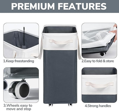 Goodpick Laundry Basket with Wheels, 75L Laundry Hamper